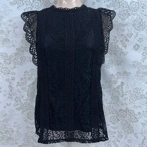 Cable Gauge Top Whimsigoth Gothic Fairy Black Lace Crochet Sleeveless High Neck